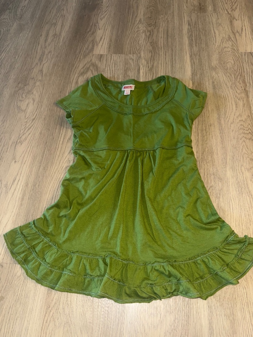 Whimsigoth‎ Fairycore Moss Green Ruffle Tunic Dress Cottagecore Boho Top